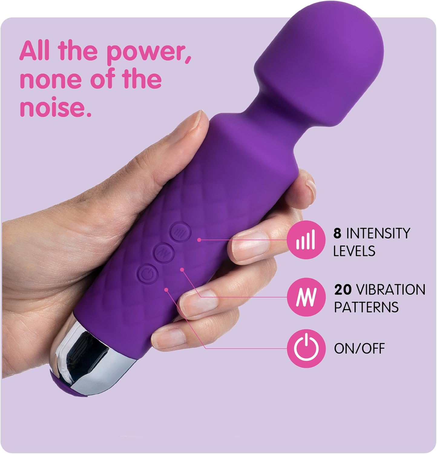 Oliver James Mini Wand Vibrator – 20 Patterns, 8 Speeds, USB Rechargeable & Travel-Friendly